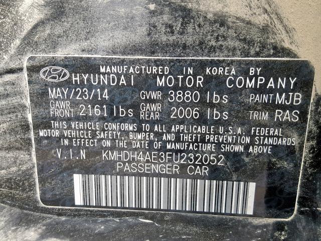 KMHDH4AE3FU232052 - 2015 HYUNDAI ELANTRA SE BLACK photo 10