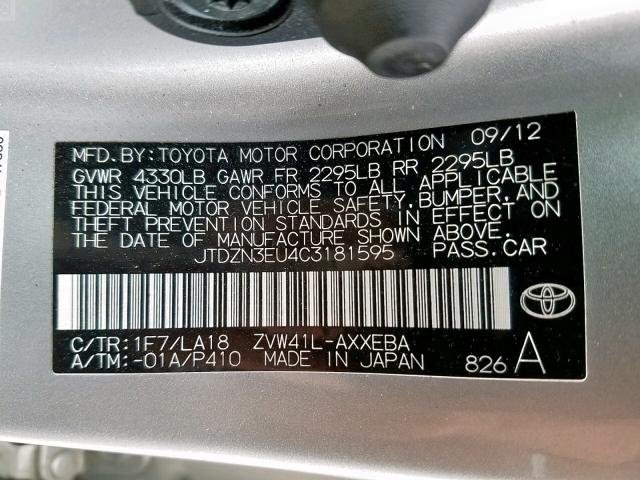 JTDZN3EU4C3181595 - 2012 TOYOTA PRIUS V SILVER photo 10