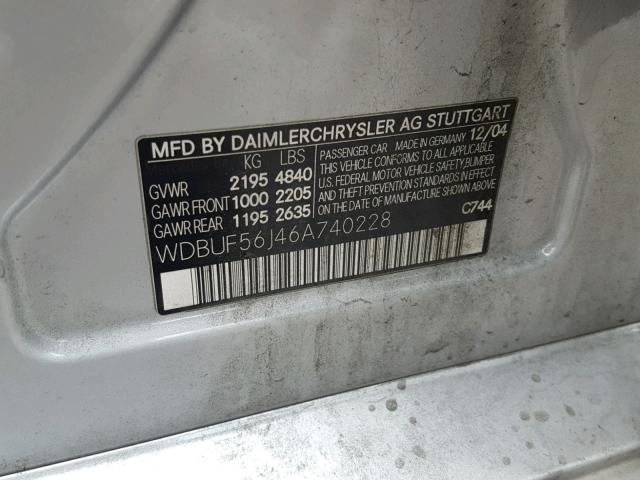 WDBUF56J46A740228 - 2006 MERCEDES-BENZ E 350 SILVER photo 10