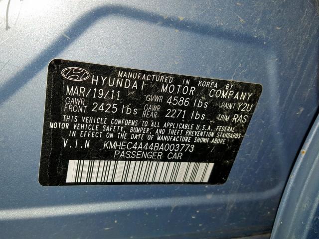 KMHEC4A44BA003773 - 2011 HYUNDAI SONATA HYB BLUE photo 10