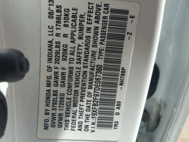 19XFB2F97DE067360 - 2013 HONDA CIVIC EXL WHITE photo 10