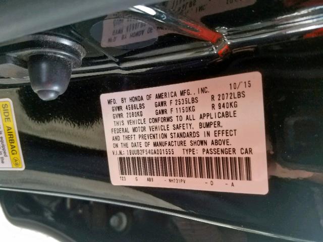 19UUB2F54GA001555 - 2016 ACURA TLX TECH BLACK photo 10