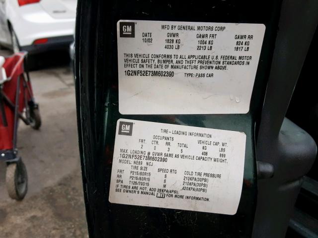 1G2NF52E73M602390 - 2003 PONTIAC GRAND AM S GREEN photo 10