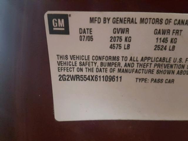 2G2WR554X61109611 - 2006 PONTIAC GRAND PRIX BLACK photo 10