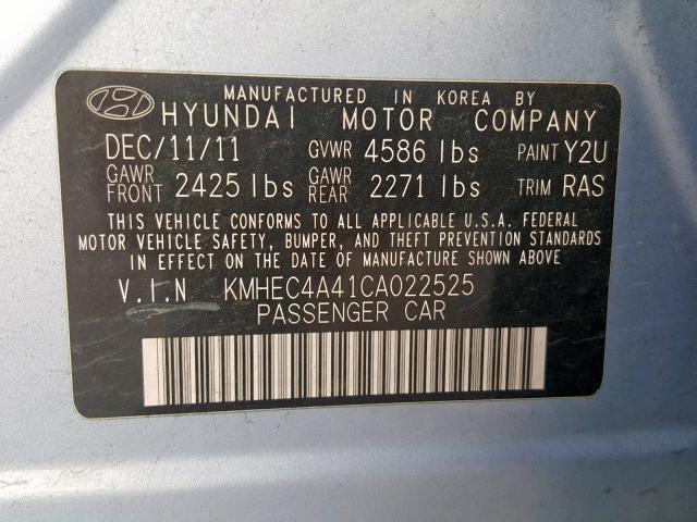 KMHEC4A41CA022525 - 2012 HYUNDAI SONATA HYB BLUE photo 10