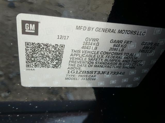 1G1ZB5ST3JF173346 - 2018 CHEVROLET MALIBU LS 黑色 照片 10