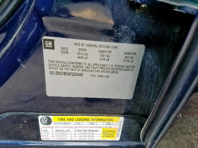 1G1ZK57B39F228406 - 2009 CHEVROLET MALIBU LTZ ლურჯი ფოტო 10