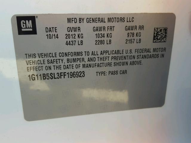 1G11B5SL3FF196923 - 2015 CHEVROLET MALIBU LS თეთრი ფოტო 10
