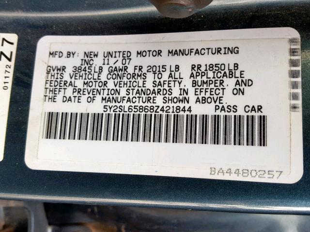 5Y2SL65868Z421844 - 2008 PONTIAC VIBE GRAY photo 10