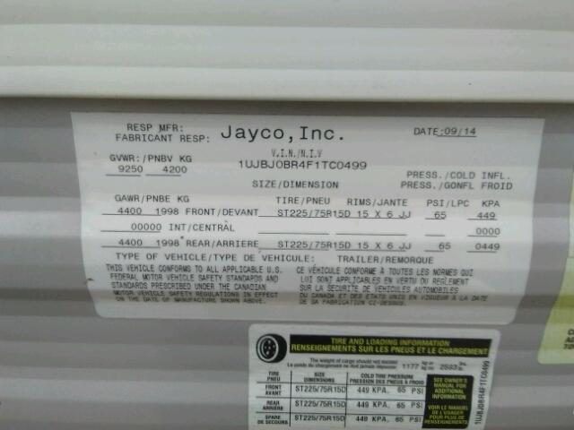 1UJBJ0BR4F1TC0499 - 2015 JAYCO JAY FLIGHT  WHITE photo 10