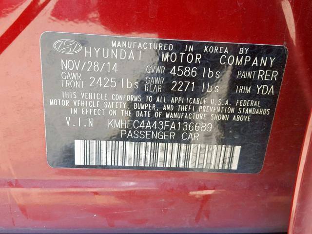 KMHEC4A43FA136689 - 2015 HYUNDAI SONATA HYB RED photo 10