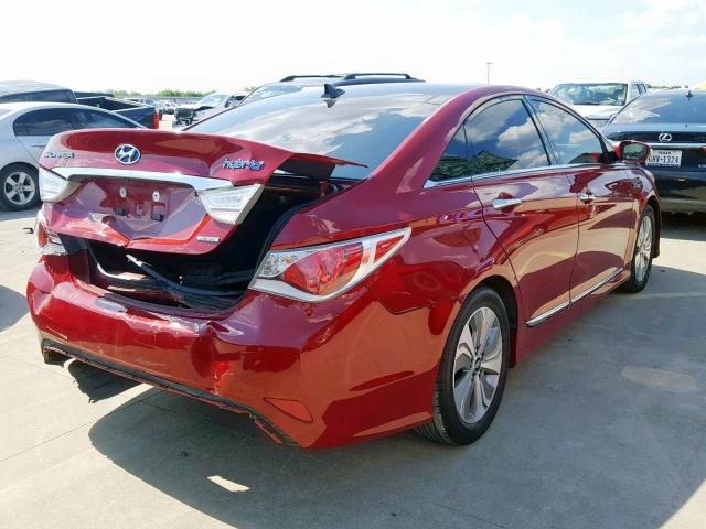 KMHEC4A43FA136689 - 2015 HYUNDAI SONATA HYB RED photo 4