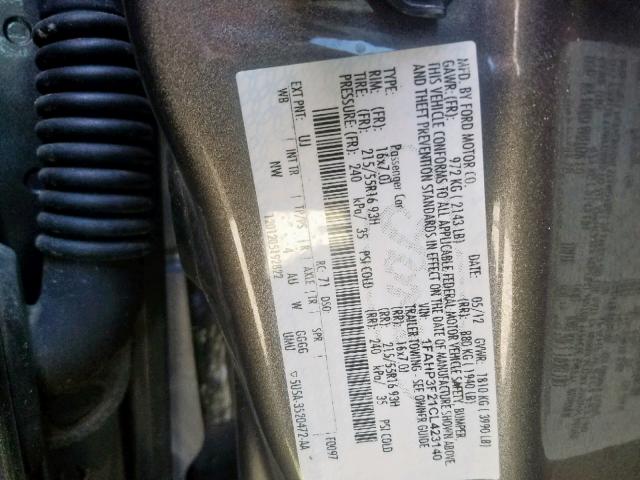 1FAHP3F21CL423140 - 2012 FORD FOCUS SE GRAY photo 10