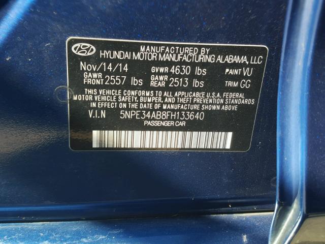 5NPE34AB8FH133640 - 2015 HYUNDAI SONATA SPO BLUE photo 10