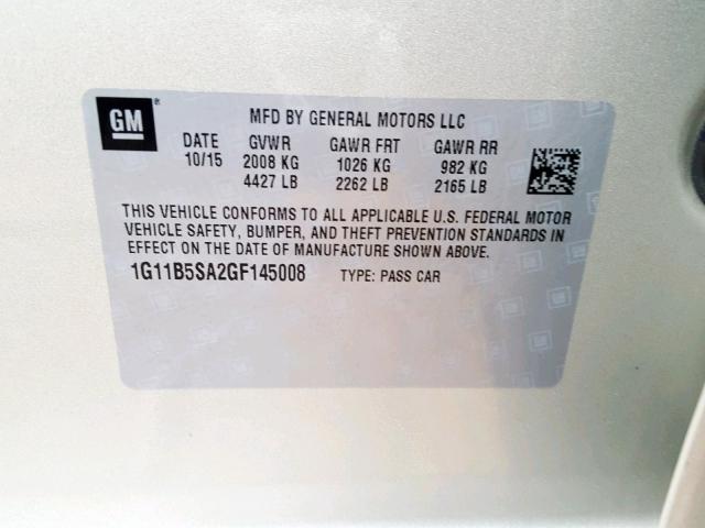 1G11B5SA2GF145008 - 2016 CHEVROLET MALIBU LIM 米色 照片 10