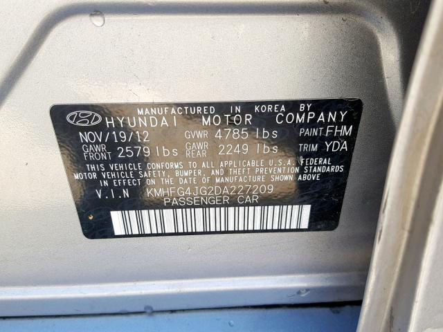 KMHFG4JG2DA227209 - 2013 HYUNDAI AZERA SILVER photo 10