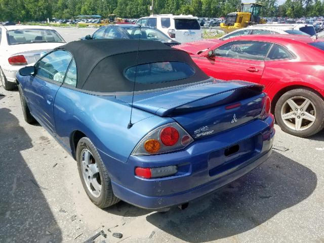 4A3AE45G03E050095 - 2003 MITSUBISHI ECLIPSE SP BLUE photo 3