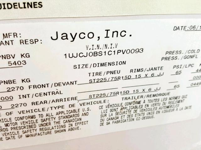 1UJCJ0BS1C1PV0093 - 2012 JAYCO EAGLE  WHITE photo 10