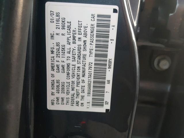 19UUA66217A017972 - 2007 ACURA TL GRAY photo 10