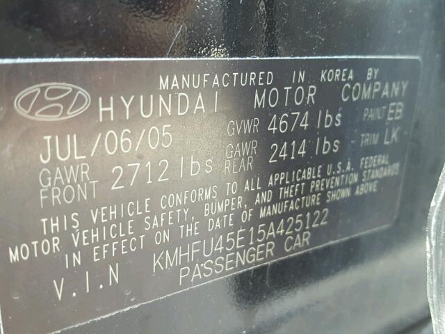 KMHFU45E15A425122 - 2005 HYUNDAI XG 350 BLACK photo 10