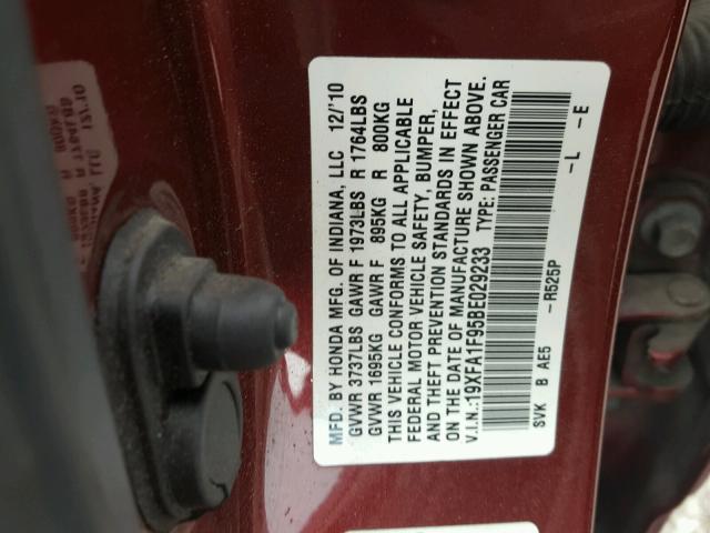 19XFA1F95BE029233 - 2011 HONDA CIVIC EXL RED photo 10