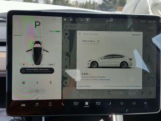 5YJ3E1EA6JF035960 - 2018 TESLA MODEL 3 WHITE photo 9