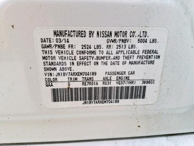 JN1BV7ARXEM704189 - 2014 INFINITI Q50 BASE WHITE photo 10