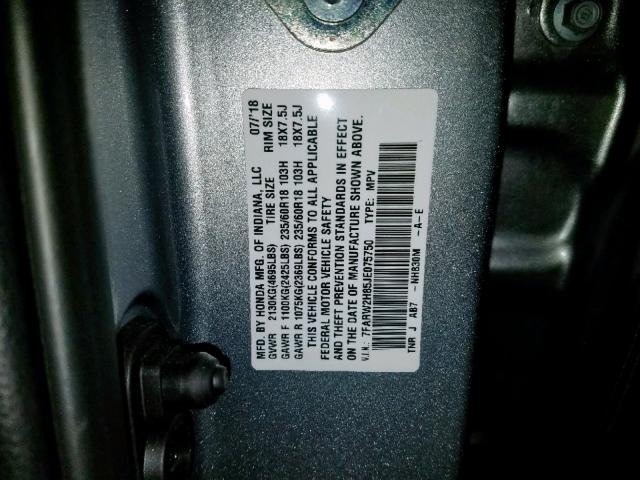 7FARW2H85JE075750 - 2018 HONDA CR-V EXL SILVER photo 10