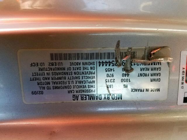 WMEEK31XX9K254444 - 2009 SMART FORTWO PAS 红色 照片 10