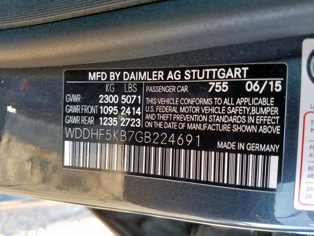 WDDHF5KB7GB224691 - 2016 MERCEDES-BENZ E 350 GRAY photo 10