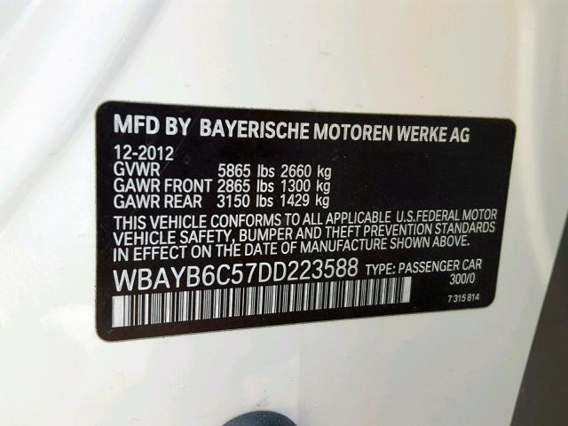 WBAYB6C57DD223588 - 2013 BMW 750I XDRIV WHITE photo 10