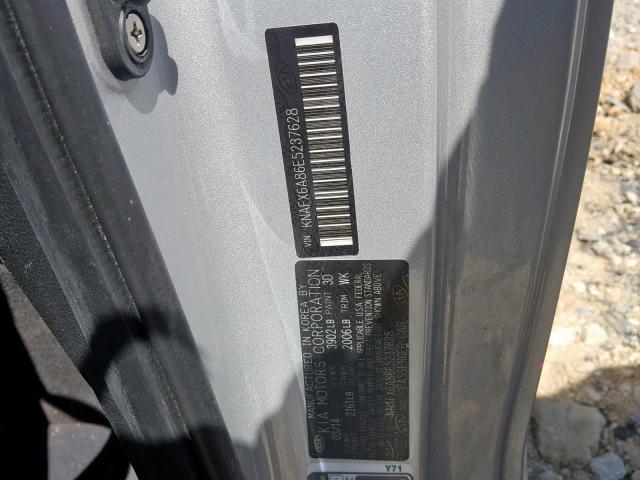 KNAFX6A86E5237628 - 2014 KIA FORTE EX SILVER photo 10