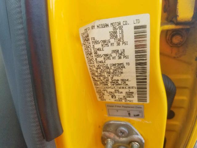 5N1ED28Y62C588385 - 2002 NISSAN XTERRA XE YELLOW photo 10