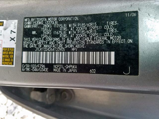 JTLKT324264123905 - 2006 TOYOTA SCION XB 银色 照片 10