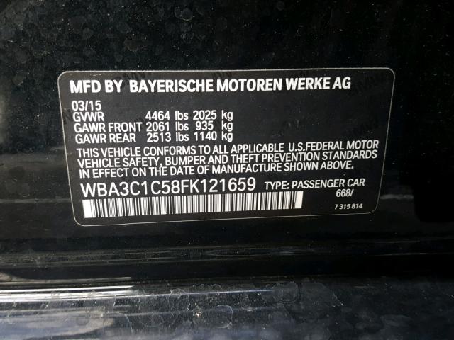 WBA3C1C58FK121659 - 2015 BMW 328 I SULE BLACK photo 10