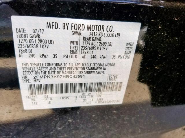 2FMPK3K97HBC43591 - 2017 FORD EDGE TITAN BLACK photo 10