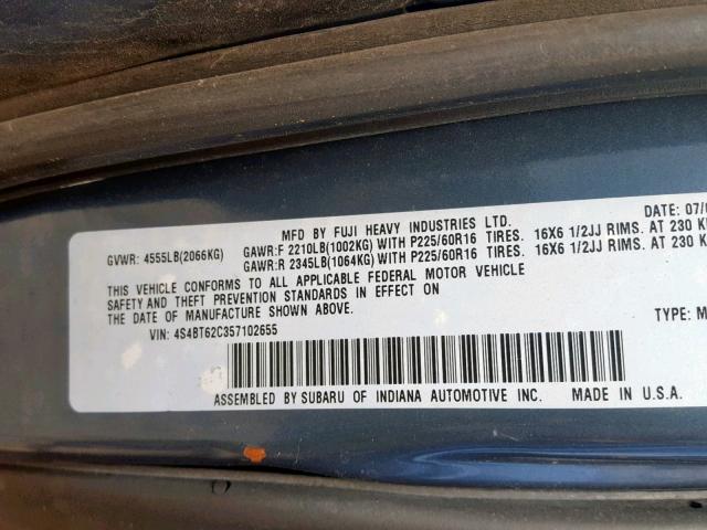 4S4BT62C357102655 - 2005 SUBARU BAJA SPORT BLUE photo 10