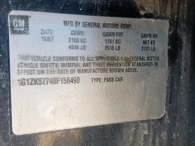 1G1ZK57748F158490 - 2008 CHEVROLET MALIBU LTZ შავი ფოტო 10