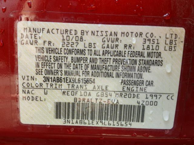 3N1AB61EX9L615654 - 2009 NISSAN SENTRA 2.0 RED photo 10