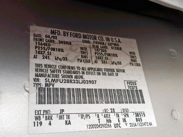 5LMFU28R33LJ03907 - 2003 LINCOLN NAVIGATOR TAN photo 10