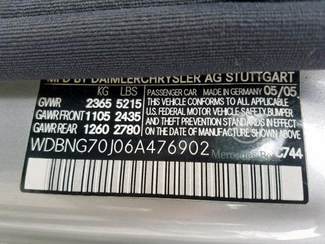 WDBNG70J06A476902 - 2006 MERCEDES-BENZ S 430 SILVER photo 10