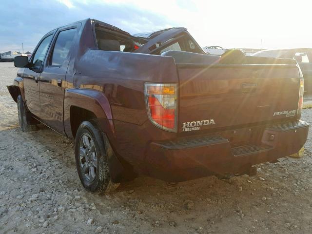 2HJYK16337H542294 - 2007 HONDA RIDGELINE MAROON photo 3