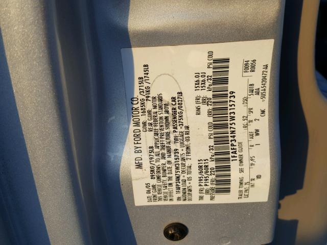 1FAFP34N75W315739 - 2005 FORD FOCUS ZX4 SILVER photo 10