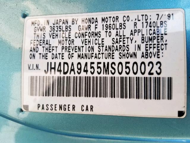 JH4DA9455MS050023 - 1991 ACURA INTEGRA LS BLUE photo 10