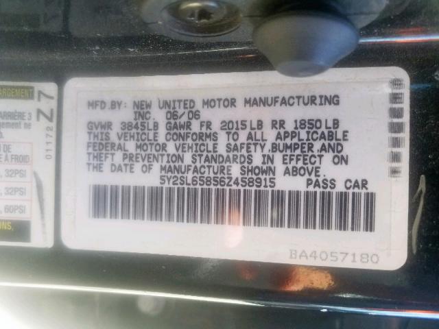 5Y2SL65856Z458915 - 2006 PONTIAC VIBE BLACK photo 10