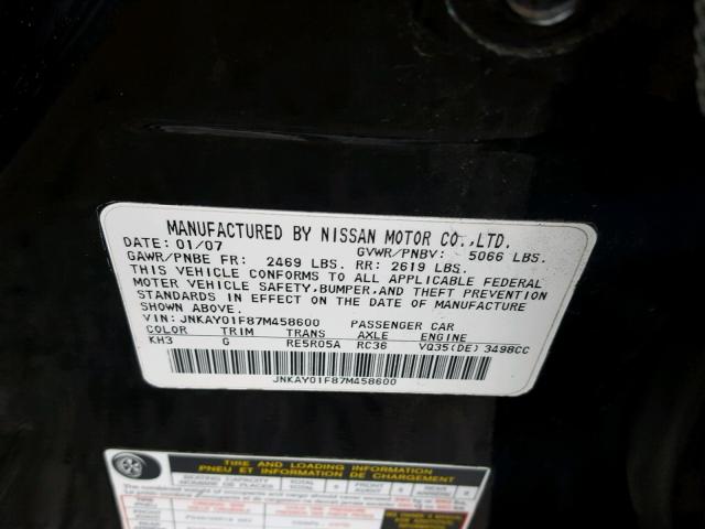 JNKAY01F87M458600 - 2007 INFINITI M35 BASE BLACK photo 10