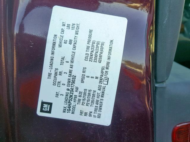 1G4HP52K234179032 - 2003 BUICK LESABRE CU MAROON photo 10