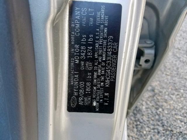 KMHCG45C33U483379 - 2003 HYUNDAI ACCENT GL SILVER photo 10