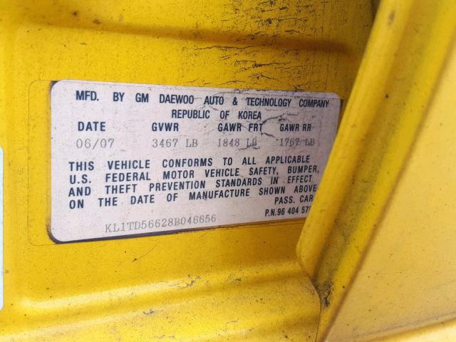 KL1TD56628B046656 - 2008 CHEVROLET AVEO BASE Сары фото 10