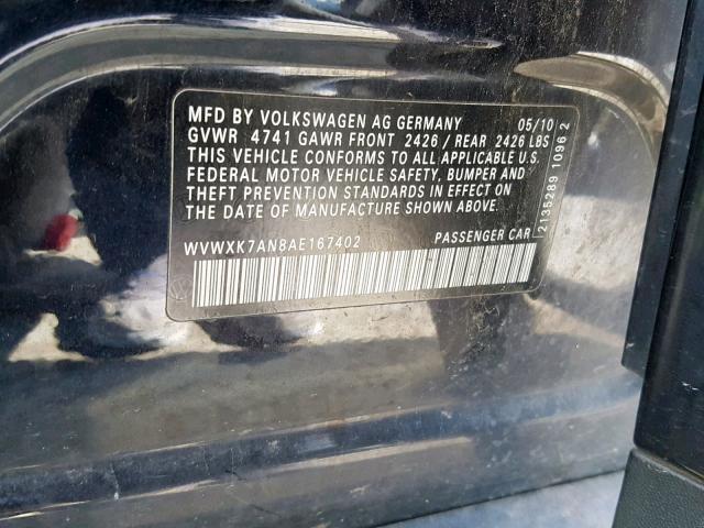 WVWXK7AN8AE167402 - 2010 VOLKSWAGEN PASSAT KOM BLACK photo 10